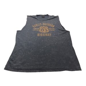 Harley-Davidson Highway Muscle Tee‎ Mens XL Charcoal Gray Acid Wash Biker Tank